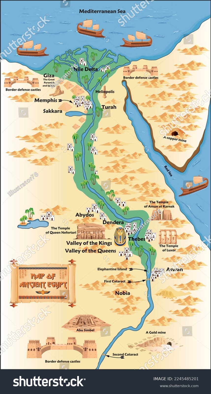 A Map Of Ancient Egypt And Its Most Important - Royalty Free Stock ...