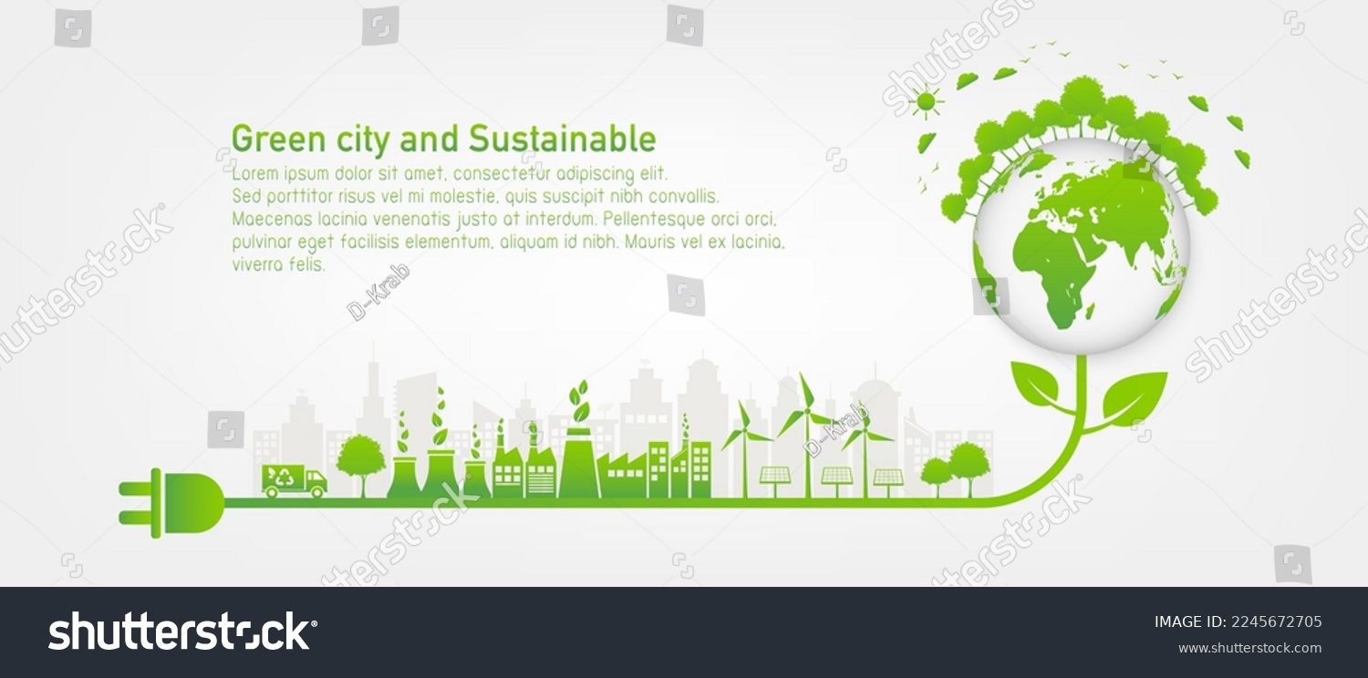 Banner Green city and Sustainability development, Eco friendly, Carbon footprint reduction concept,Vector illustration #2245672705