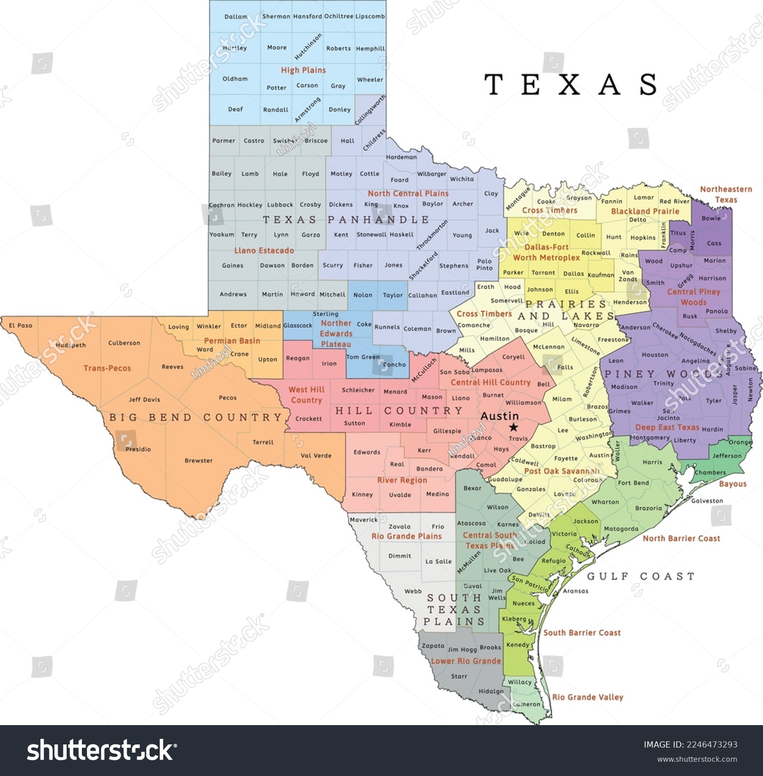 Texas state regions map with counties and - Royalty Free Stock Vector ...