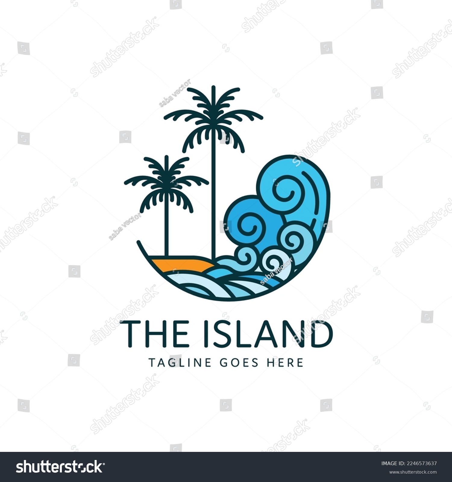 tropical island beach logo design with two palm - Royalty Free Stock ...