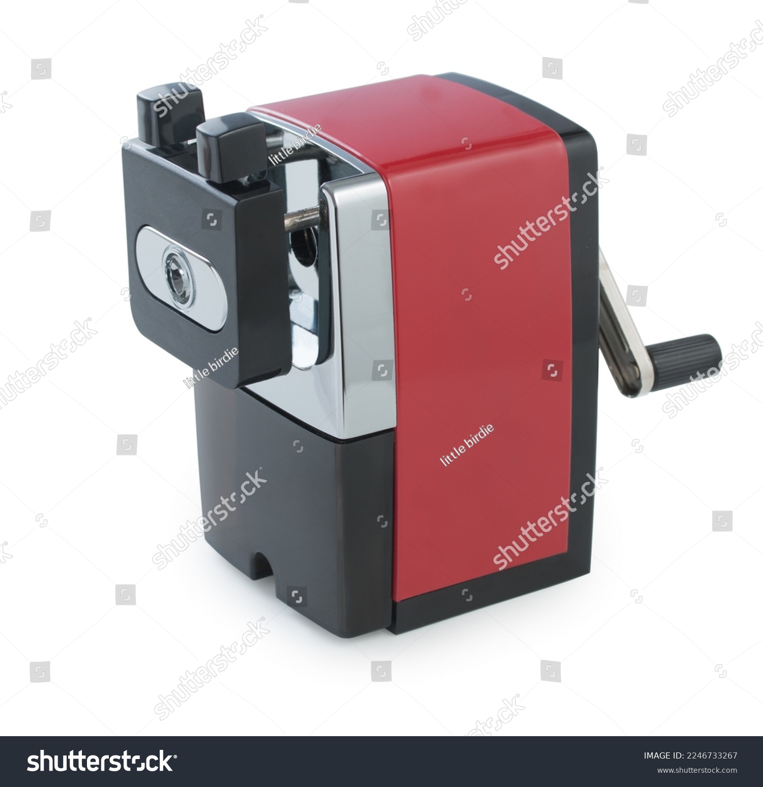 Red mechanical pencil sharpener isolated on a white background. #2246733267
