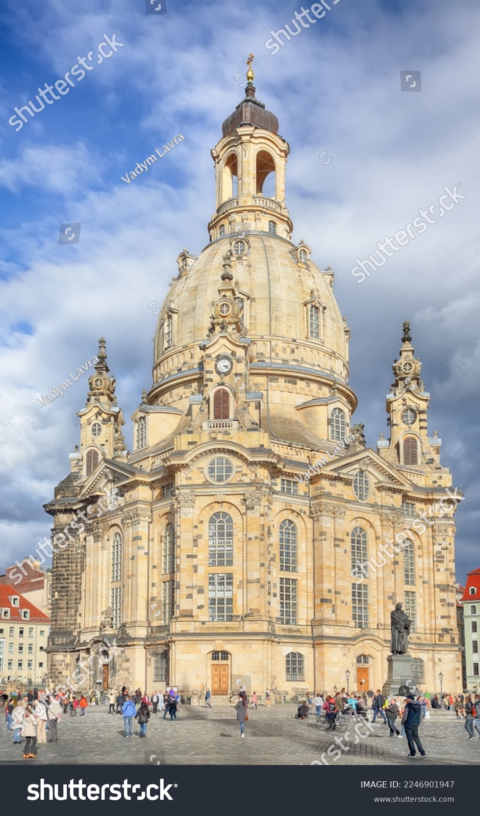 Amazing view of  of Baroque church - Frauenkirche at Neumarkt square in downtown of Dresden. Popular tourist destination. Location: Dresden, state of Saxony, Germany, Europe #2246901947