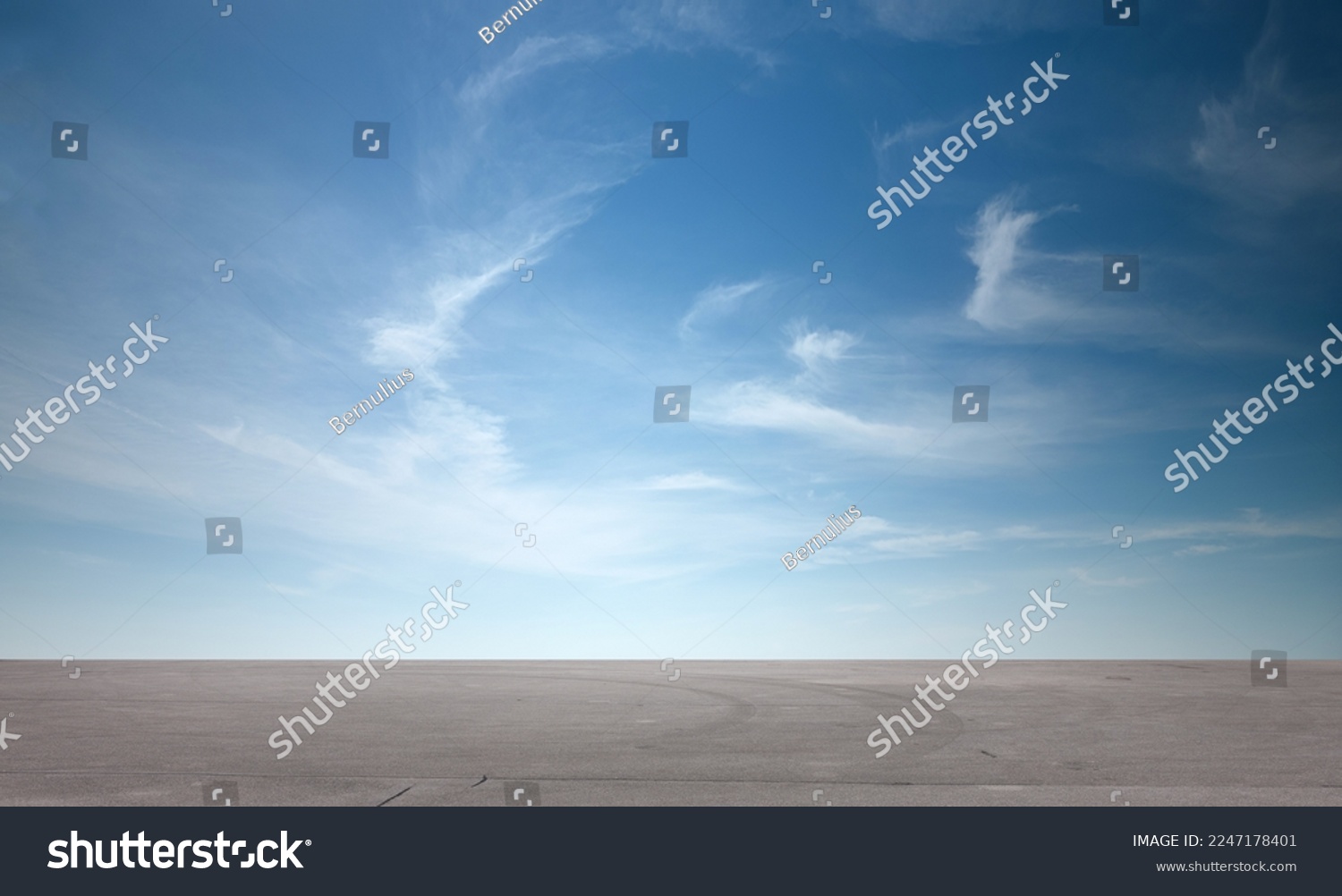 Nice Blue Sky with Floor Background with Beautiful Clouds Empty Landscape #2247178401