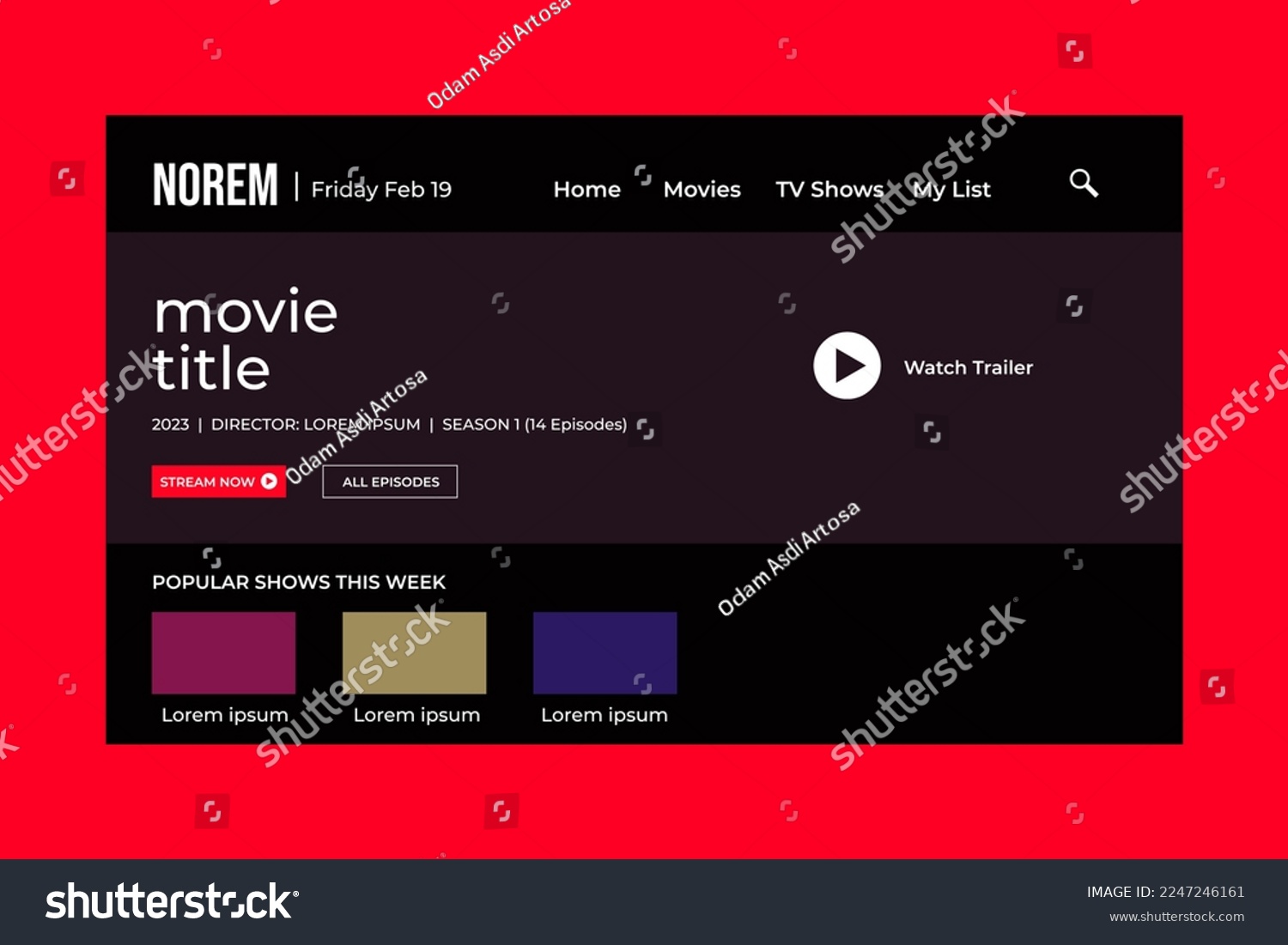 Movie player app on Laptop screen. Netflix. UI. UX. User interface user experience. Youtube #2247246161
