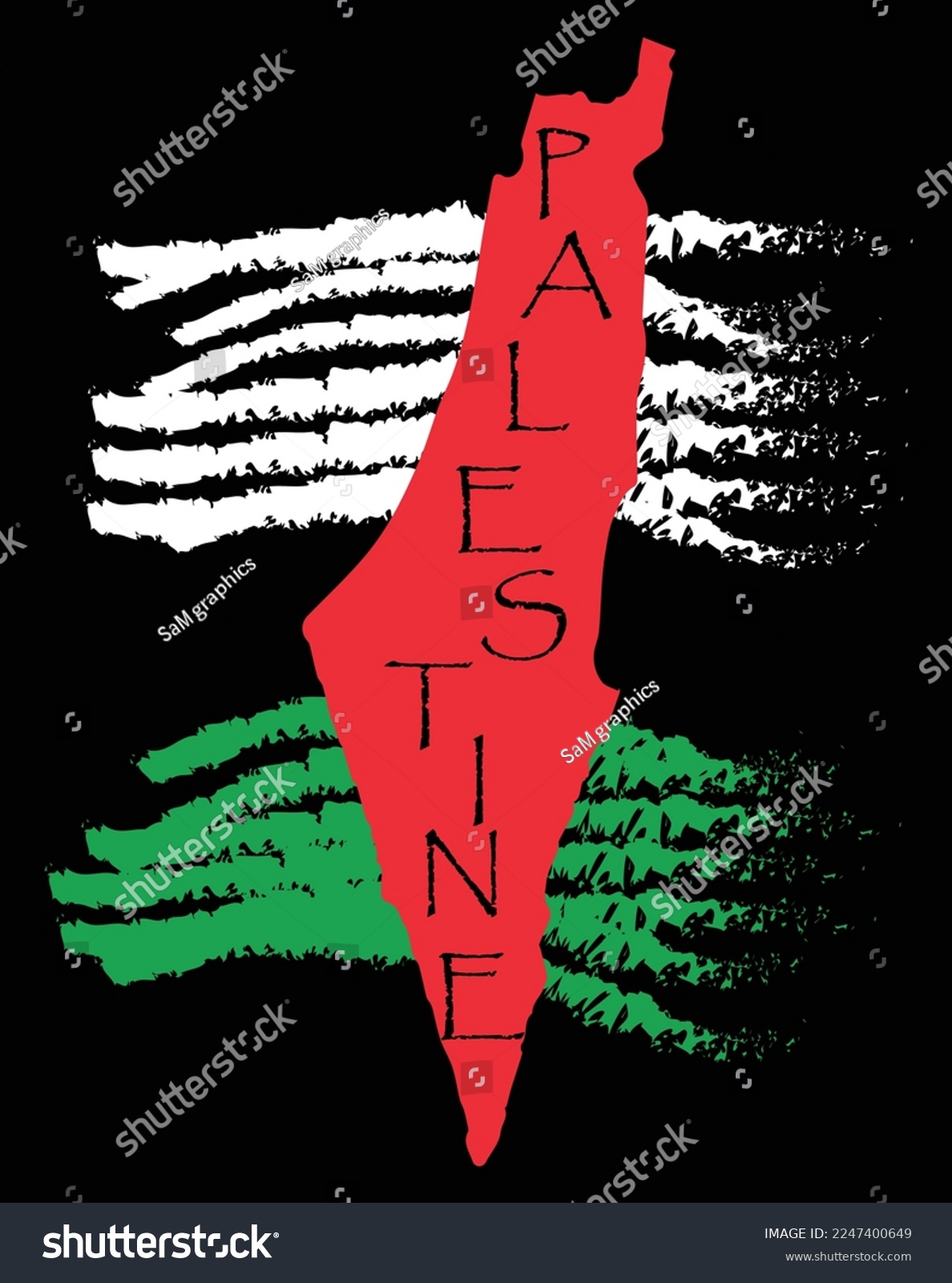 Palestine map, Palestine flag colors drawn by - Royalty Free Stock ...