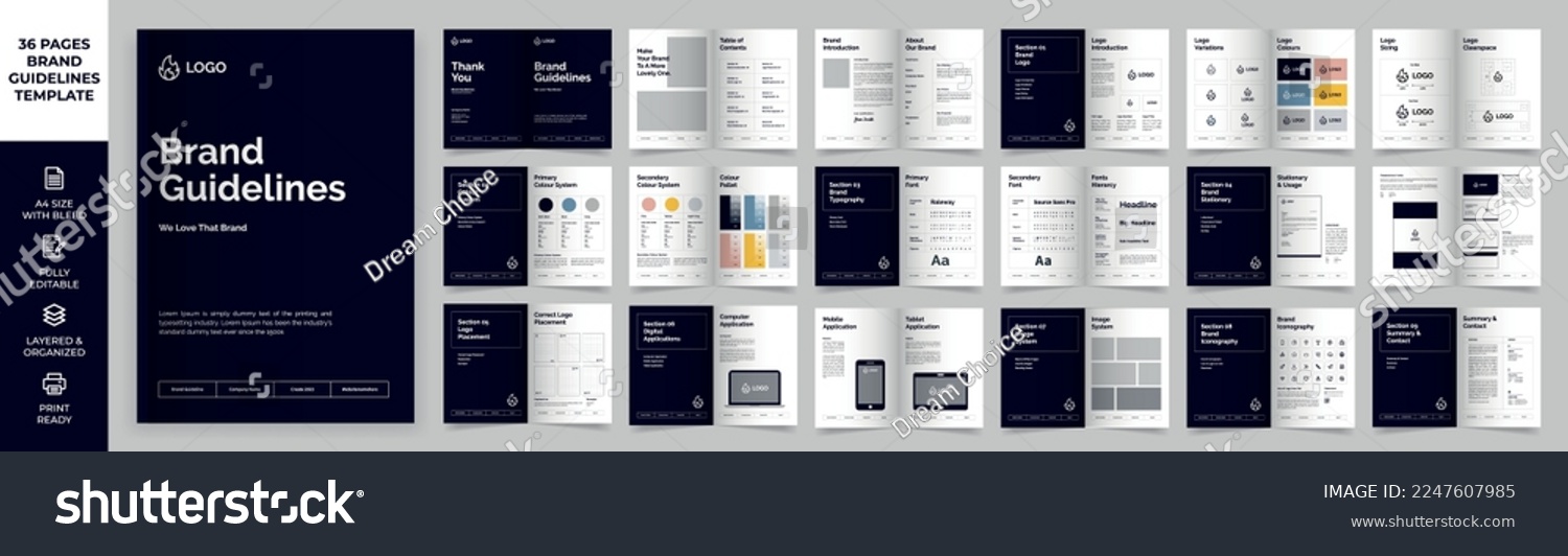 Brand Guideline Template, Simple style and modern layout Brand Style, Brand Identity, Brand Manual, Guide Book #2247607985