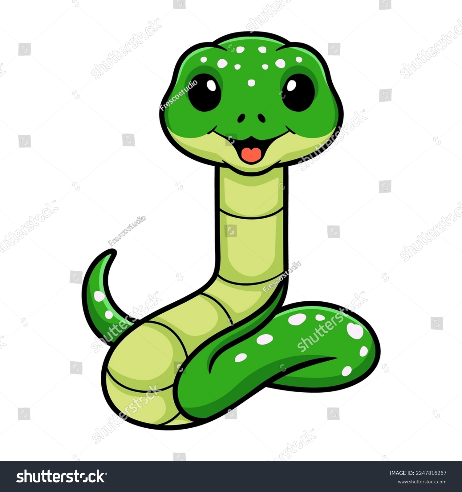 Cute green tree python cartoon - Royalty Free Stock Vector 2247816267 ...