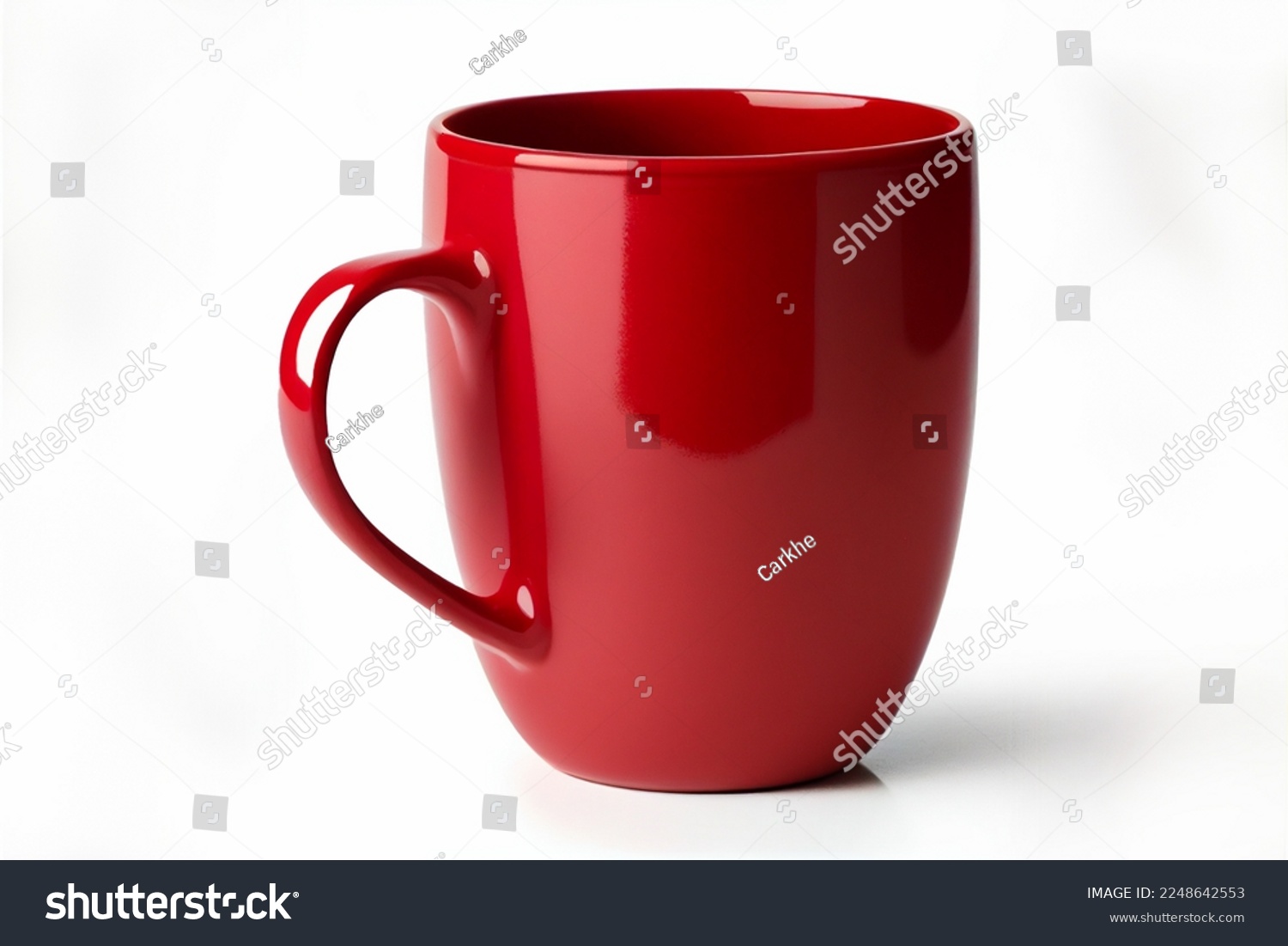 Close up huge red mug. Red cup for tea or soup isolated on white background with clipping path. Red coffee cup mockup. #2248642553
