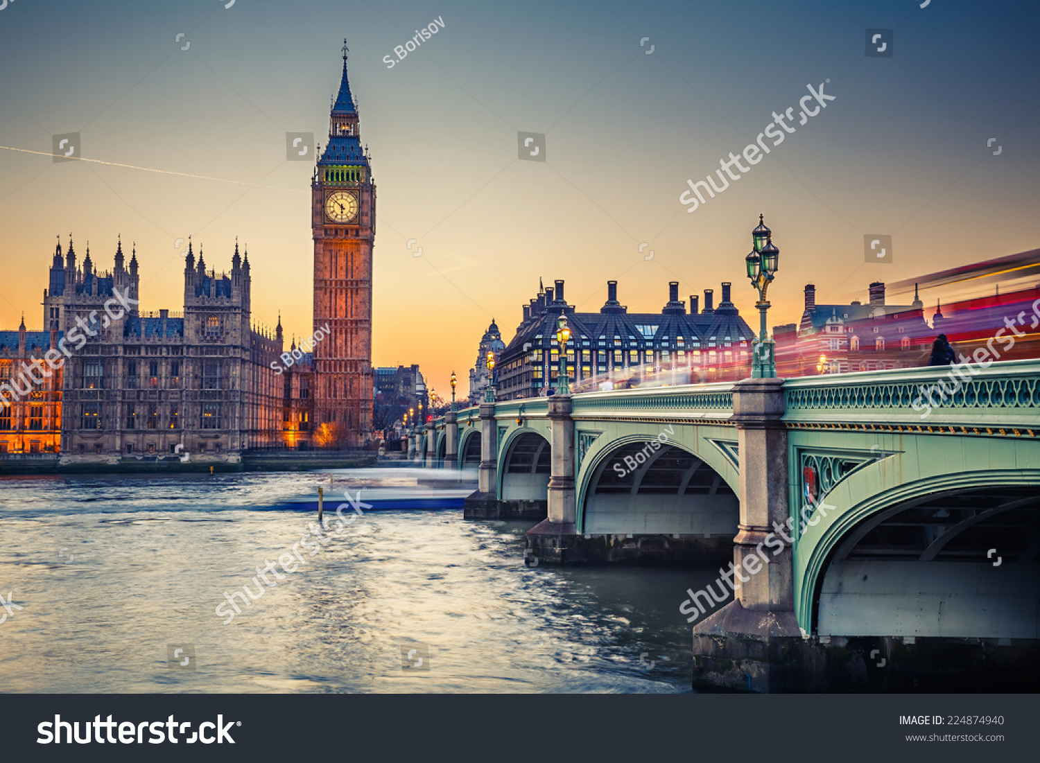 Big Ben and Westminster bridge at dusk #224874940