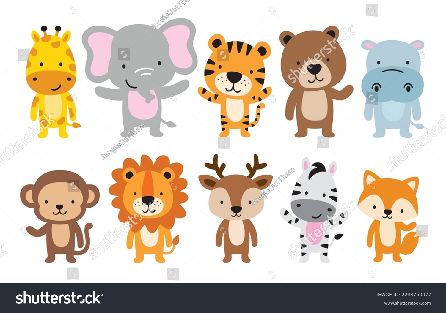 Cute Wild Animals in Standing position Vector - Royalty Free Stock ...