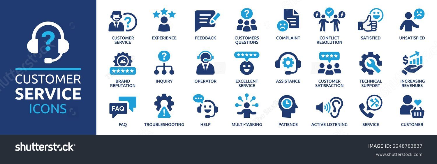 Customer service icon set. Containing customer satisfied, assistance, experience, feedback, operator and technical support icons. Solid icon collection. #2248783837