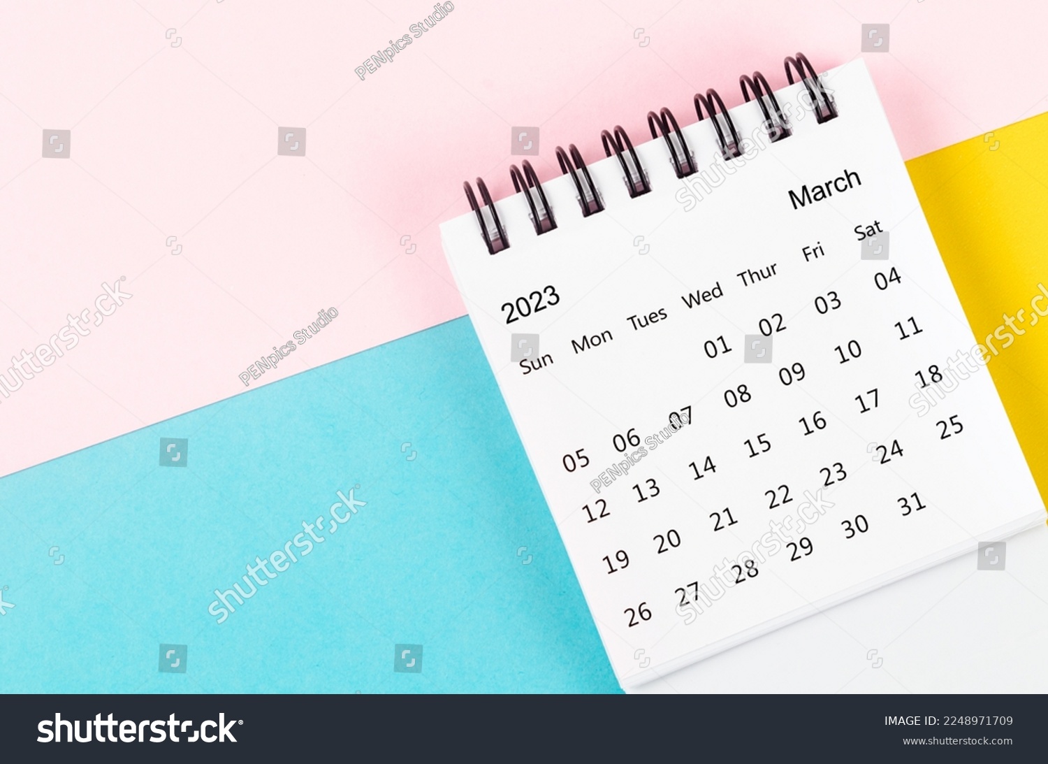 March 2023 Monthly desk calendar for 2023 year on beautiful background. #2248971709