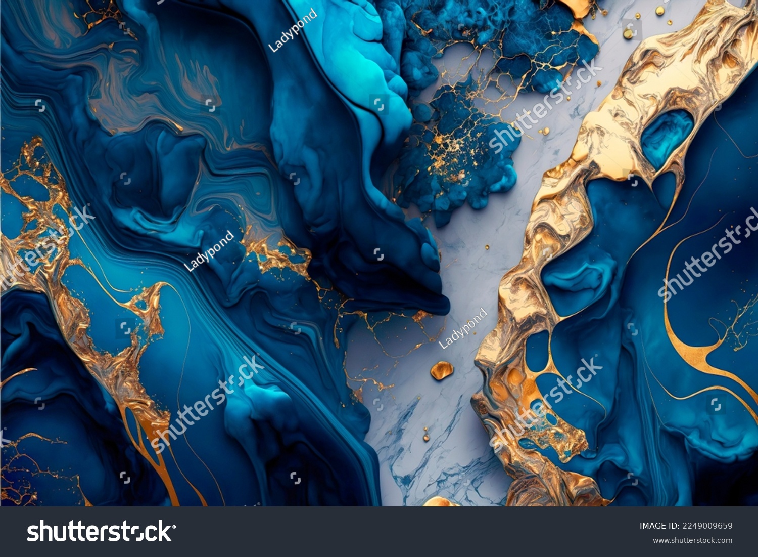Abstract marble wallpaper background , luxury marble texture gold and blue tone #2249009659