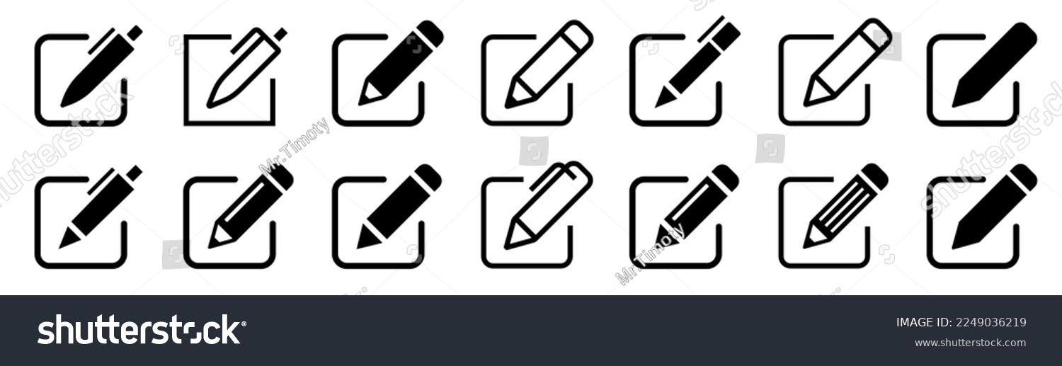 Edit icon set. Notepad edit document with pencil icon. Pencil icon, sign up icon. Business concept note edit pictogram. Vector illustration. #2249036219