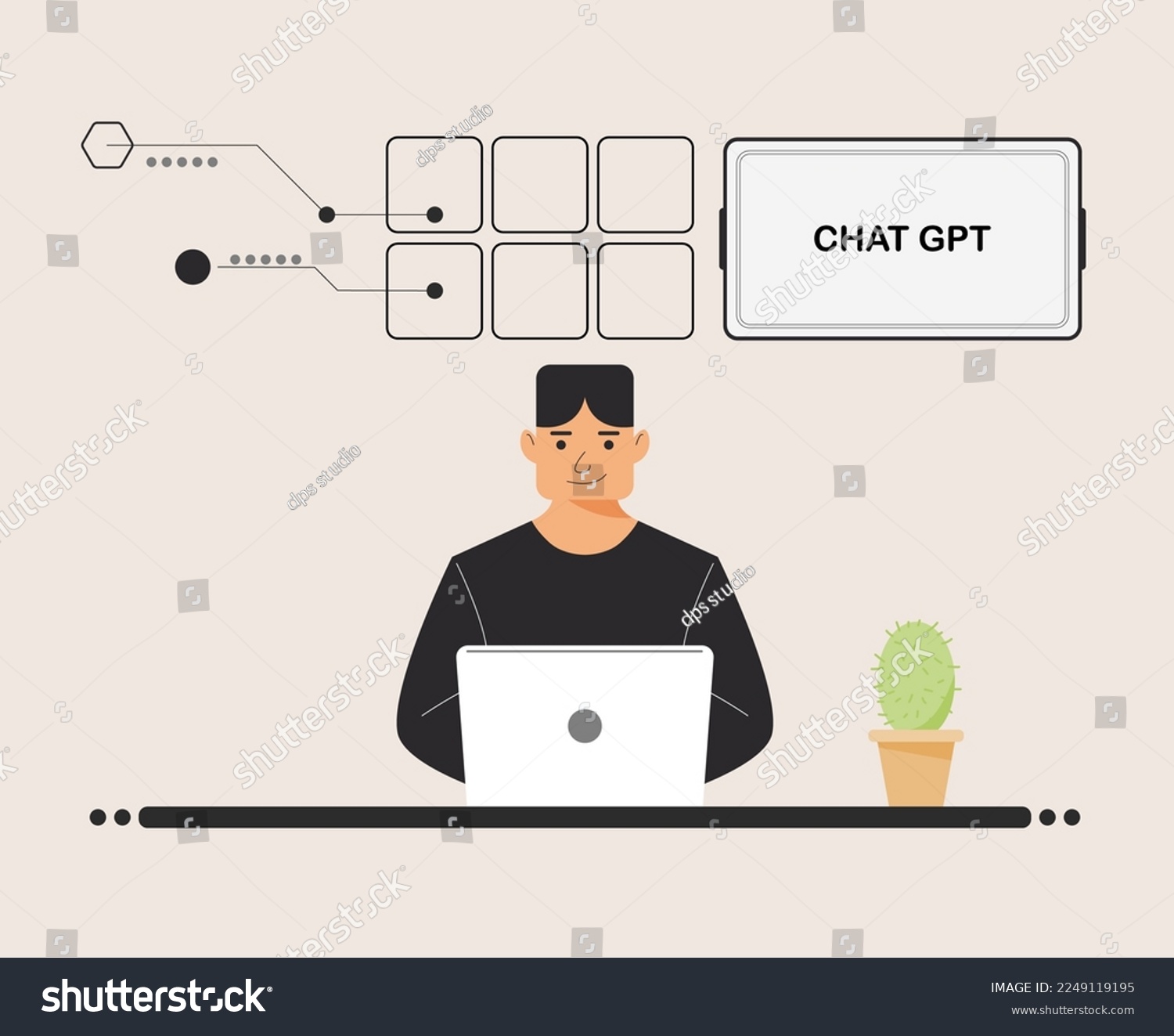 Chat GPT Men Person Use Laptop Digital. Boy - Royalty Free Stock Vector ...