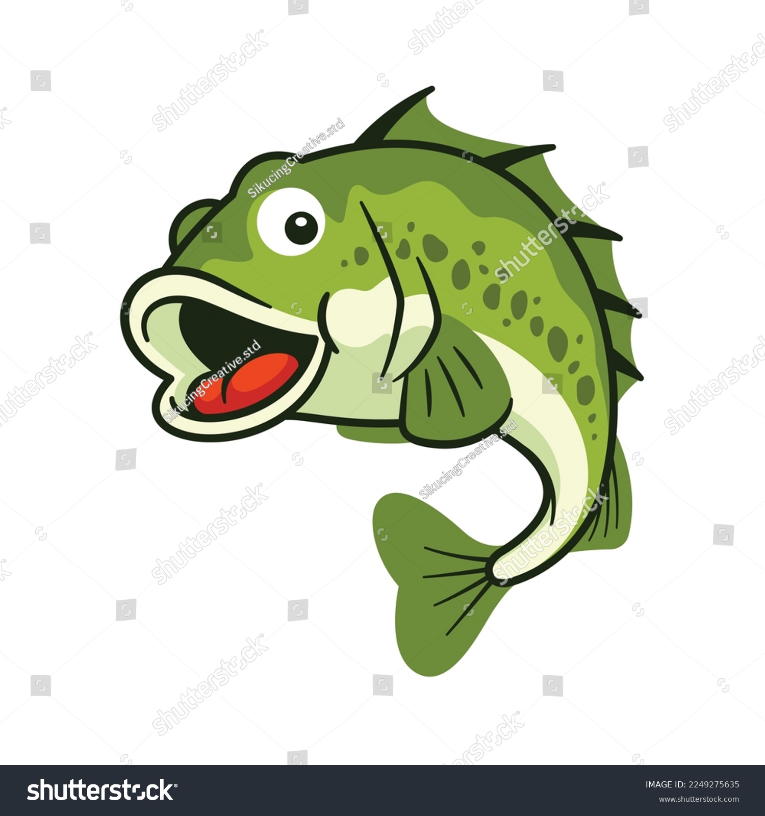 Green bass fish cartoon icon illustration - Royalty Free Stock Vector ...