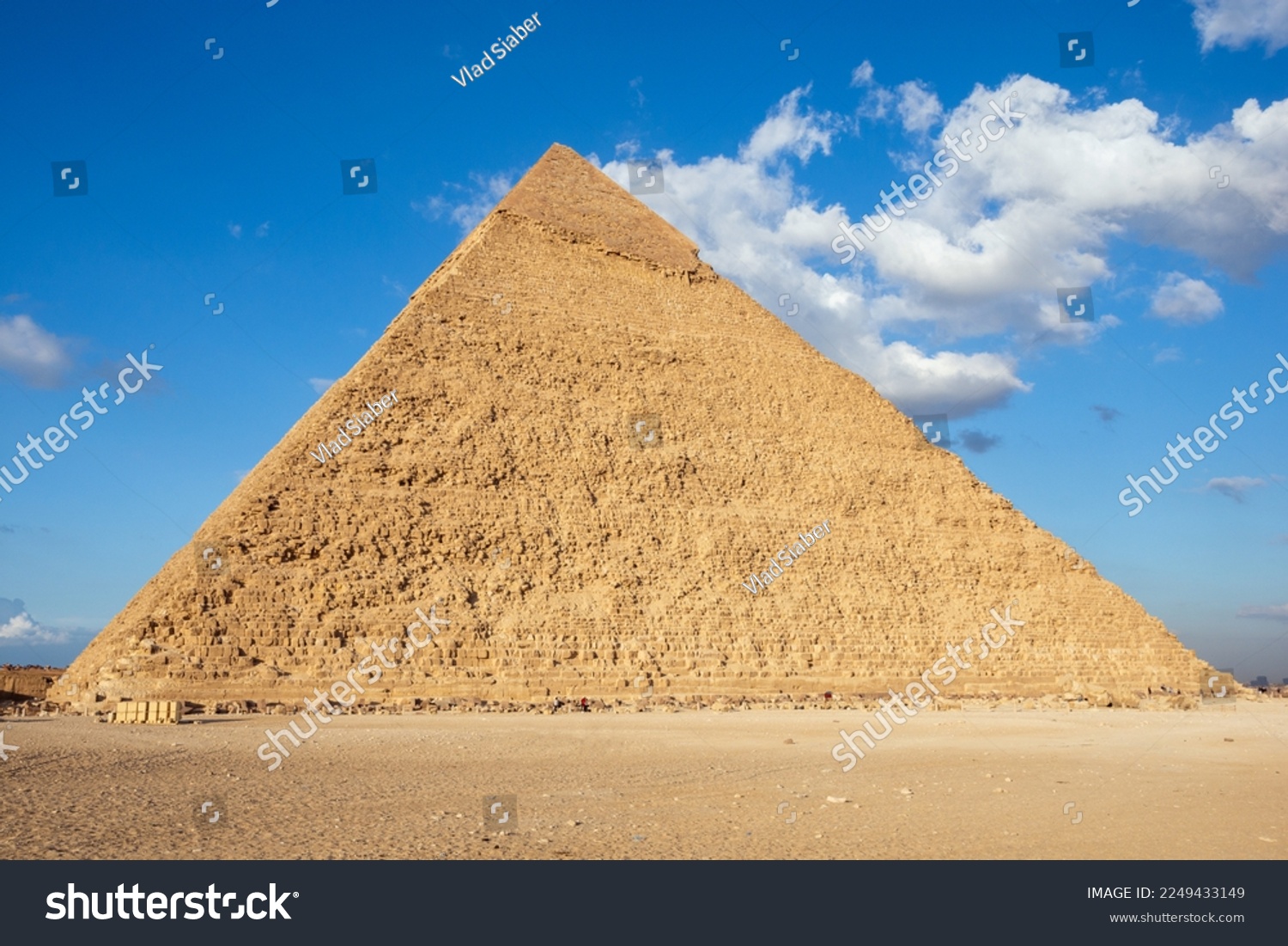 the pyramid of Khafre or of Chephren the second-tallest and second-largest of the 3 Ancient Egyptian Pyramids of Giza and the tomb of the Fourth-Dynasty pharaoh #2249433149