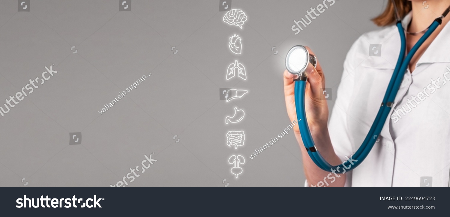Full medical check-up, complex health checkup of all body organs concept. Examining brain, heart, digestive system, lungs, bladder, and intestine. High quality photo #2249694723