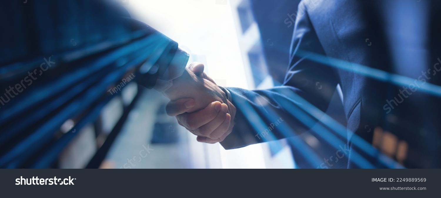 Businessmen making handshake with partner, greeting, dealing, merger and acquisition, business joint venture concept, for business, finance and investment background, teamwork and successful business #2249889569