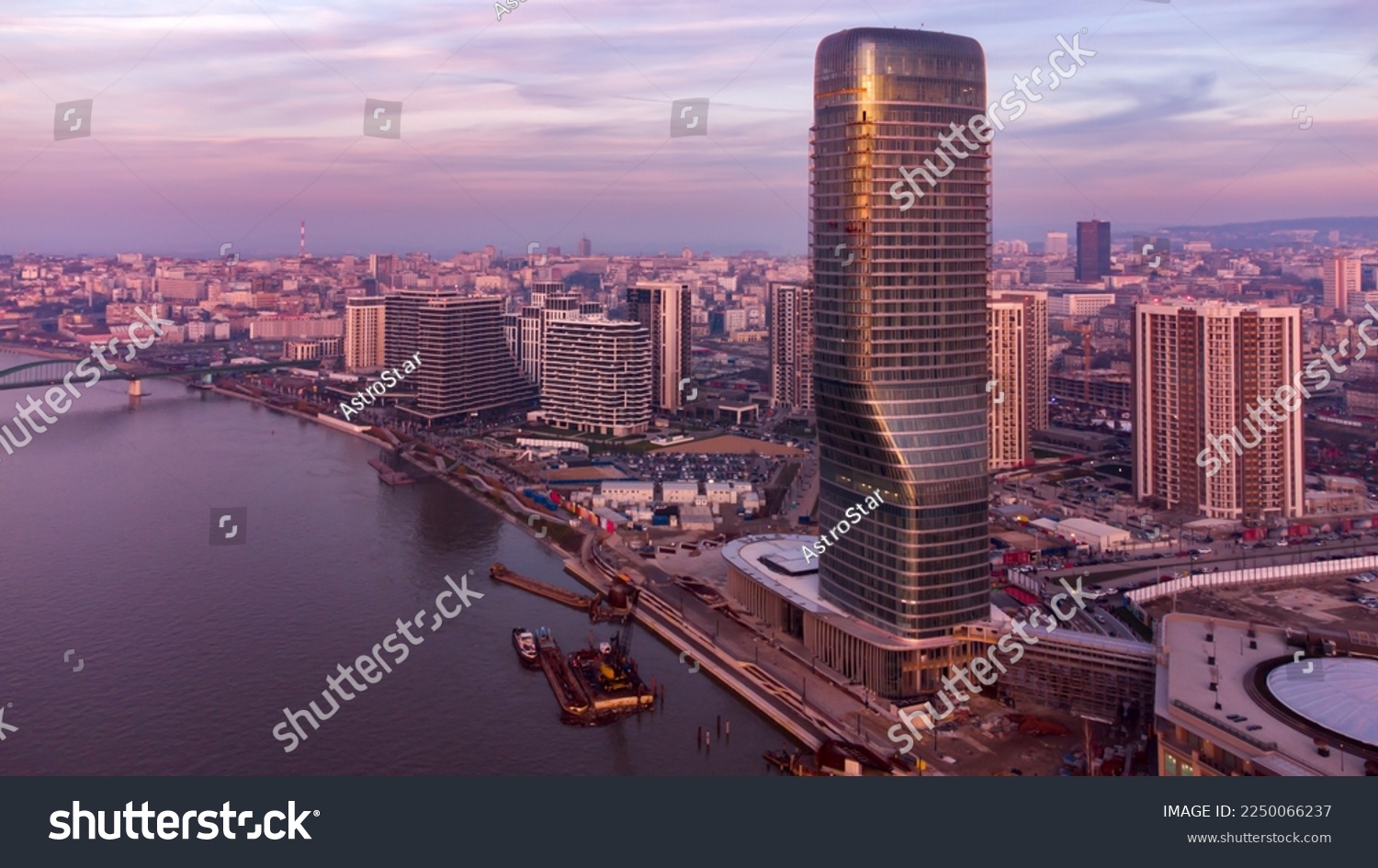 View at Belgrade Waterfront buildings and Sava river. #2250066237