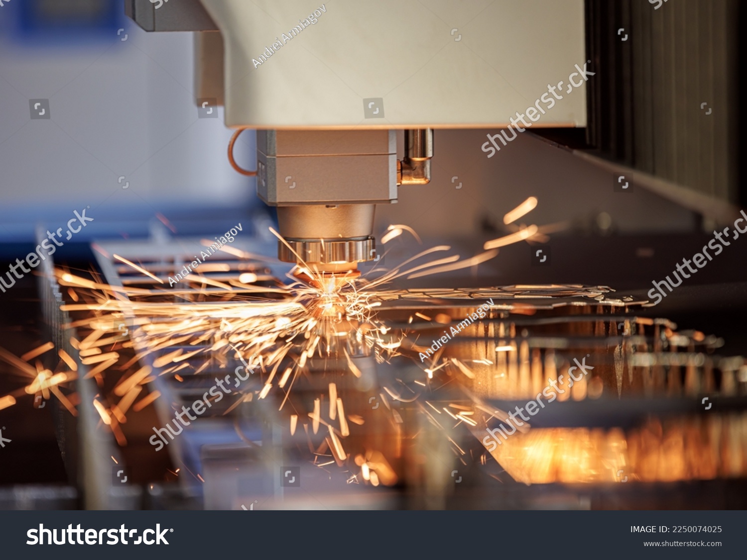 CNC Laser cutting of metal, modern industrial technology Making Industrial Details. The laser optics and CNC (computer numerical control) are used to direct the material or the laser beam generated. #2250074025