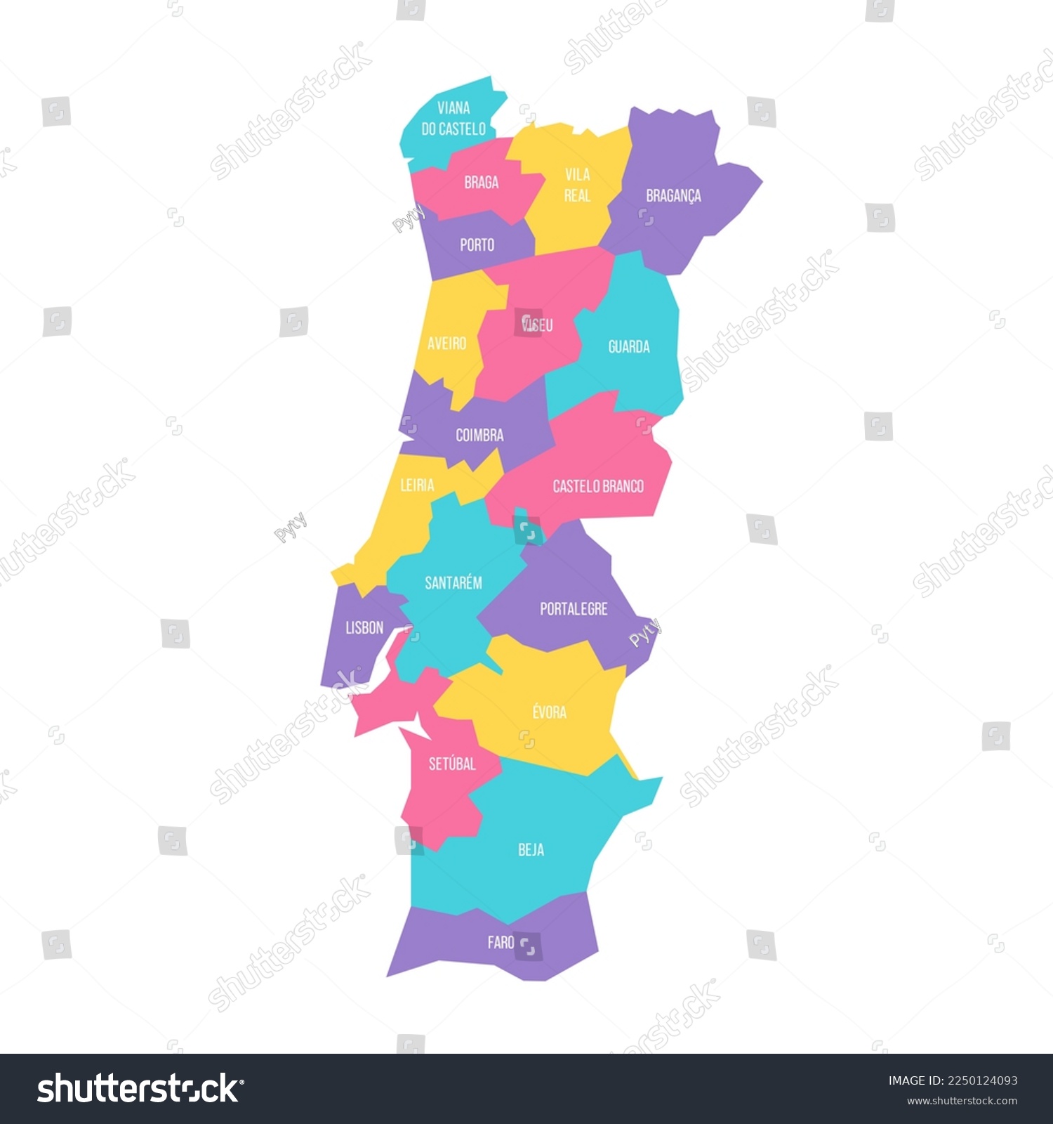 Portugal Political Map Of Administrative Royalty Free Stock Vector 2250124093 2823