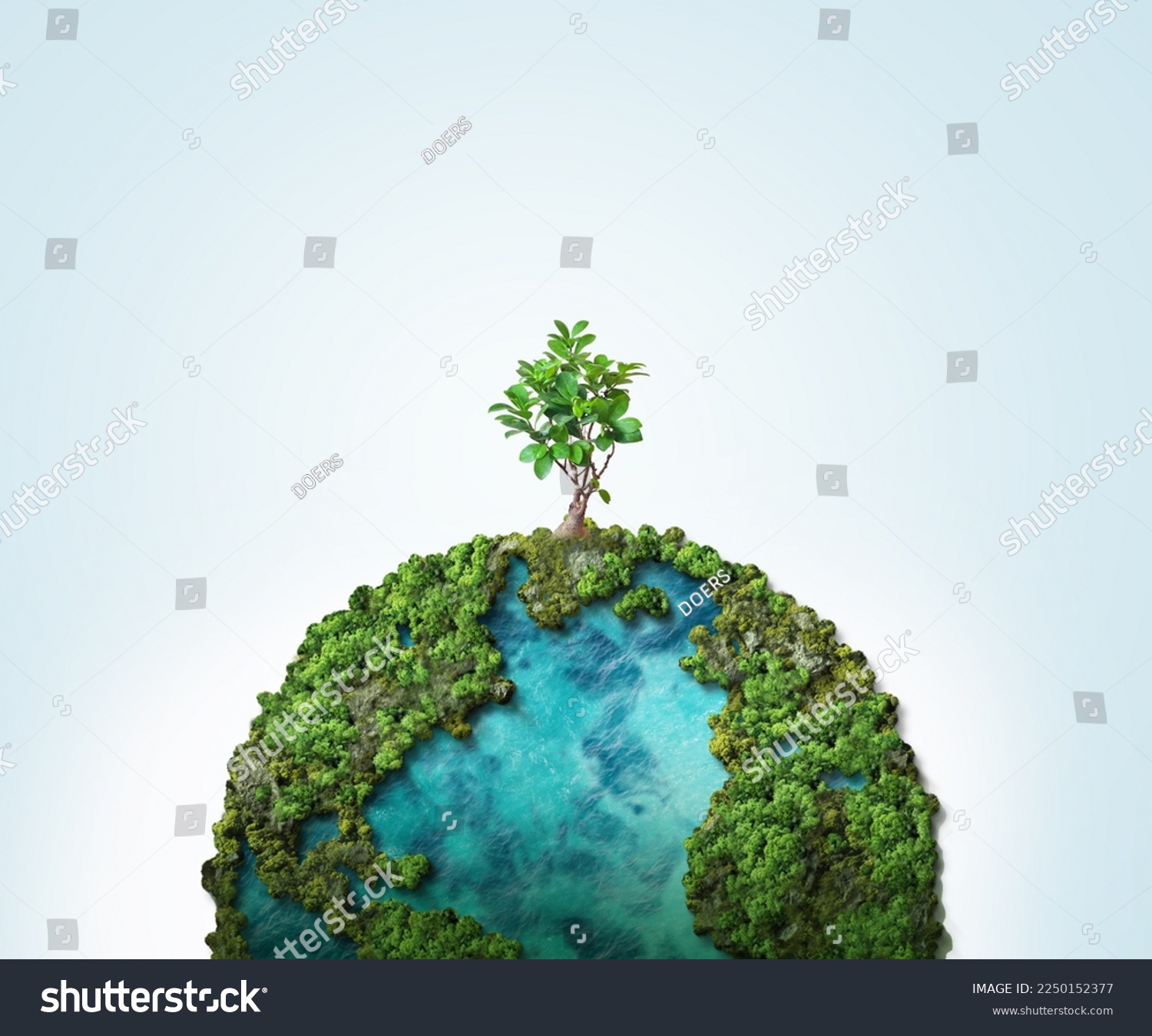 Invest in our planet. Earth day 2023 concept background. Ecology concept. Design with globe map drawing and leaves isolated on white background.  #2250152377
