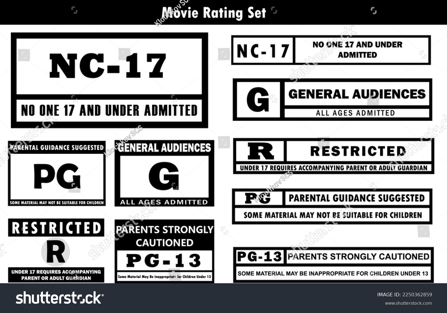 Vector Set Of Movie Rating Signs Age Ratings In Royalty Free Stock