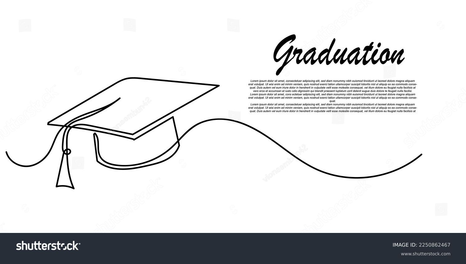 continuous line graduation cap.one line drawing of graduation cap.university graduation sign isolated white background #2250862467