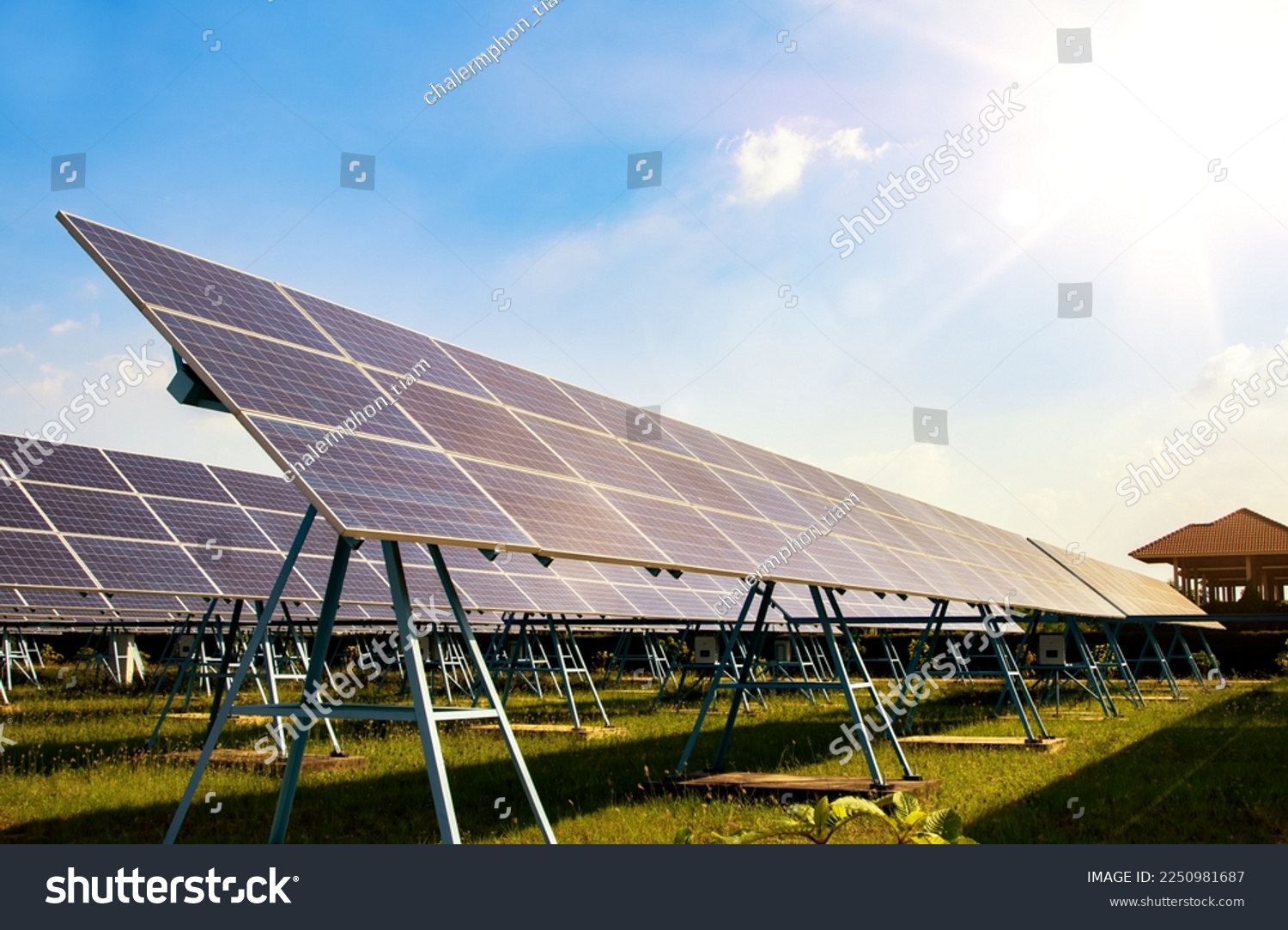 Solar panel renewable energy clean energy green energy photovoltaic large scale solar panel power station provides supply power to urban, industrial and agricultural sectors and households. #2250981687