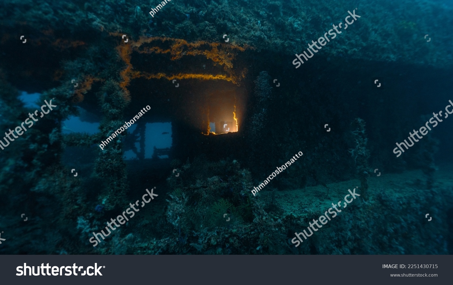 technical diving light inside a room in a ship wreck #2251430715