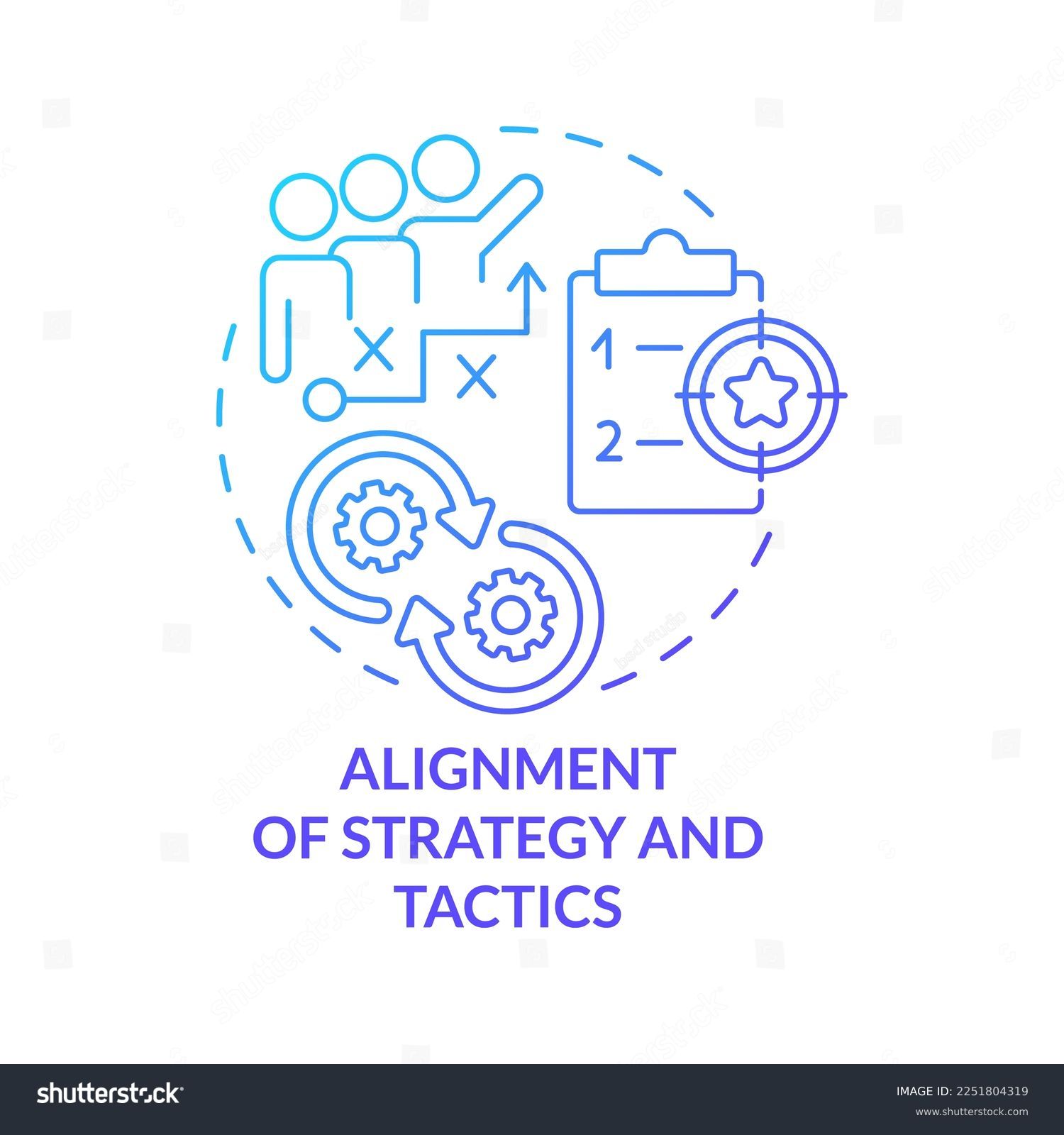 Alignment of strategy and tactics blue gradient concept icon. Key element of business plan abstract idea thin line illustration. Isolated outline drawing. Myriad Pro-Bold font used #2251804319