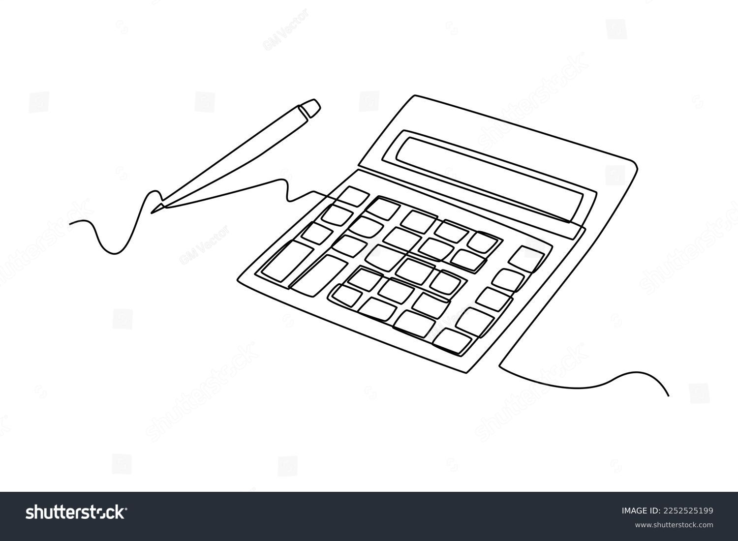 Continuous one line drawing calculator with pen. Royalty Free Stock