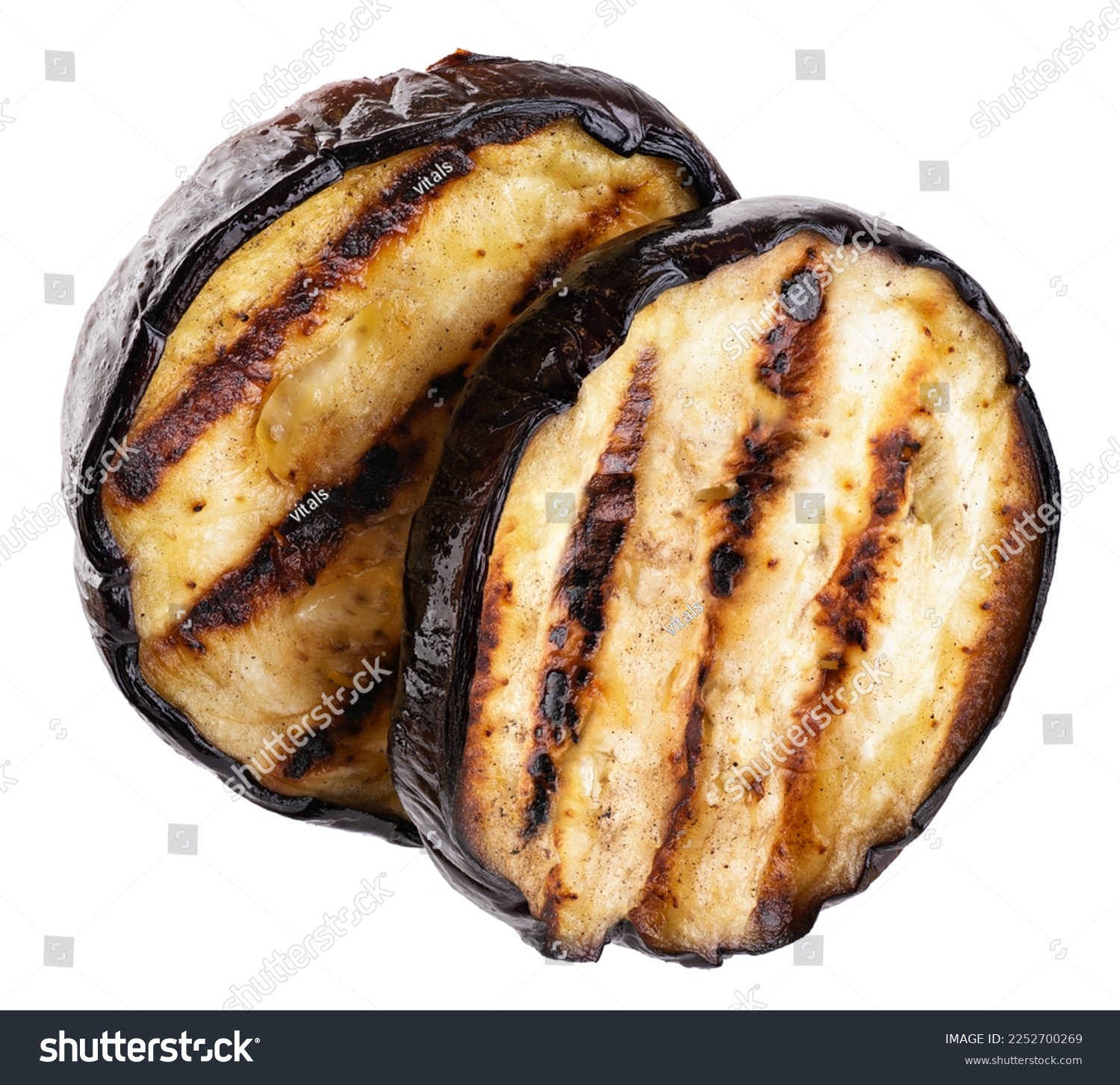 Grilled eggplants aubergine slices isolated on white background. With clipping path. #2252700269