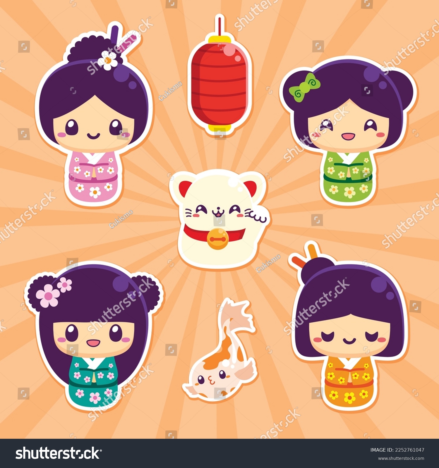 Vector cute kawaii japanese momiji with cat fish - Royalty Free Stock ...