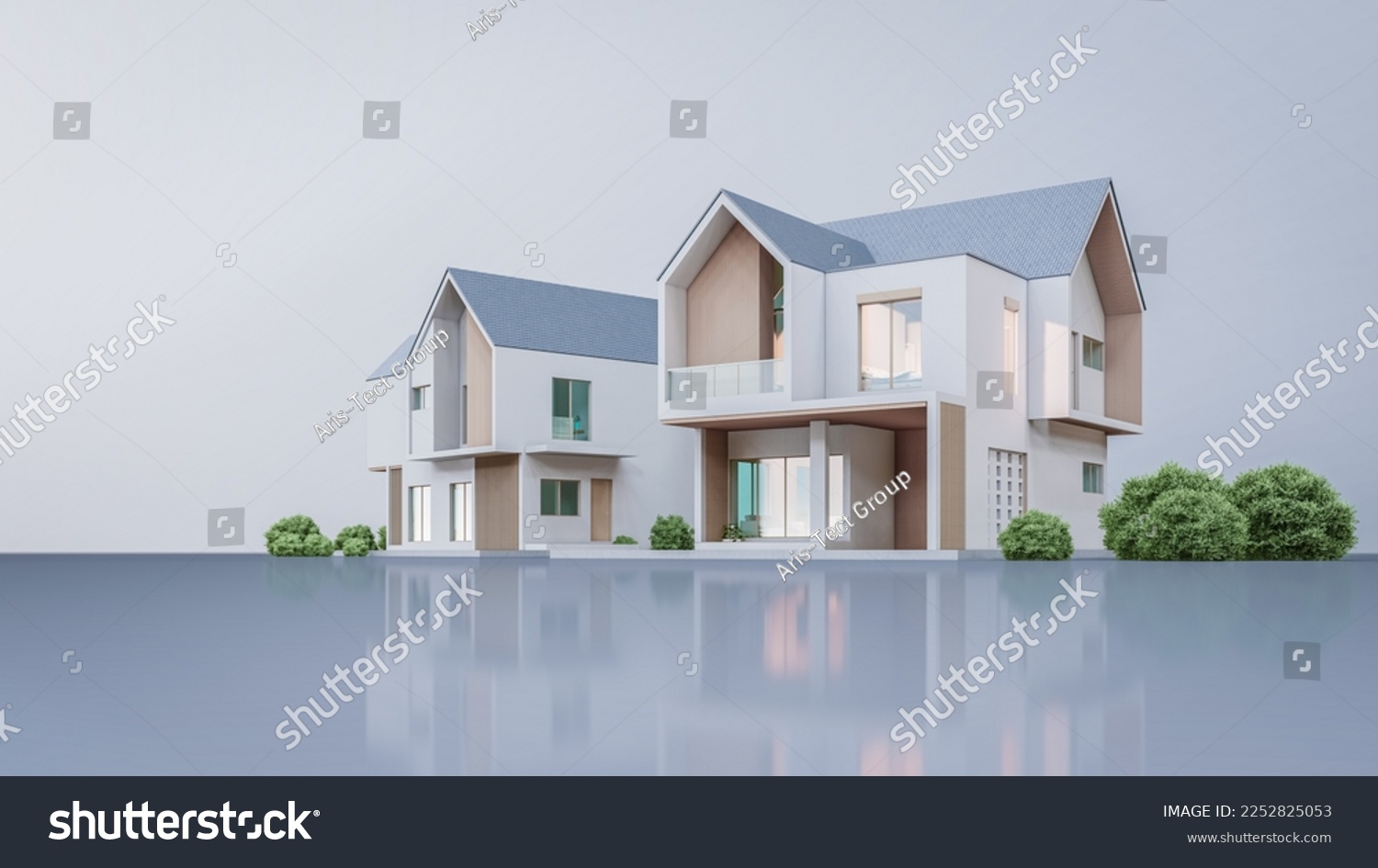 Architecture 3d rendering illustration of modern minimal house on white background #2252825053