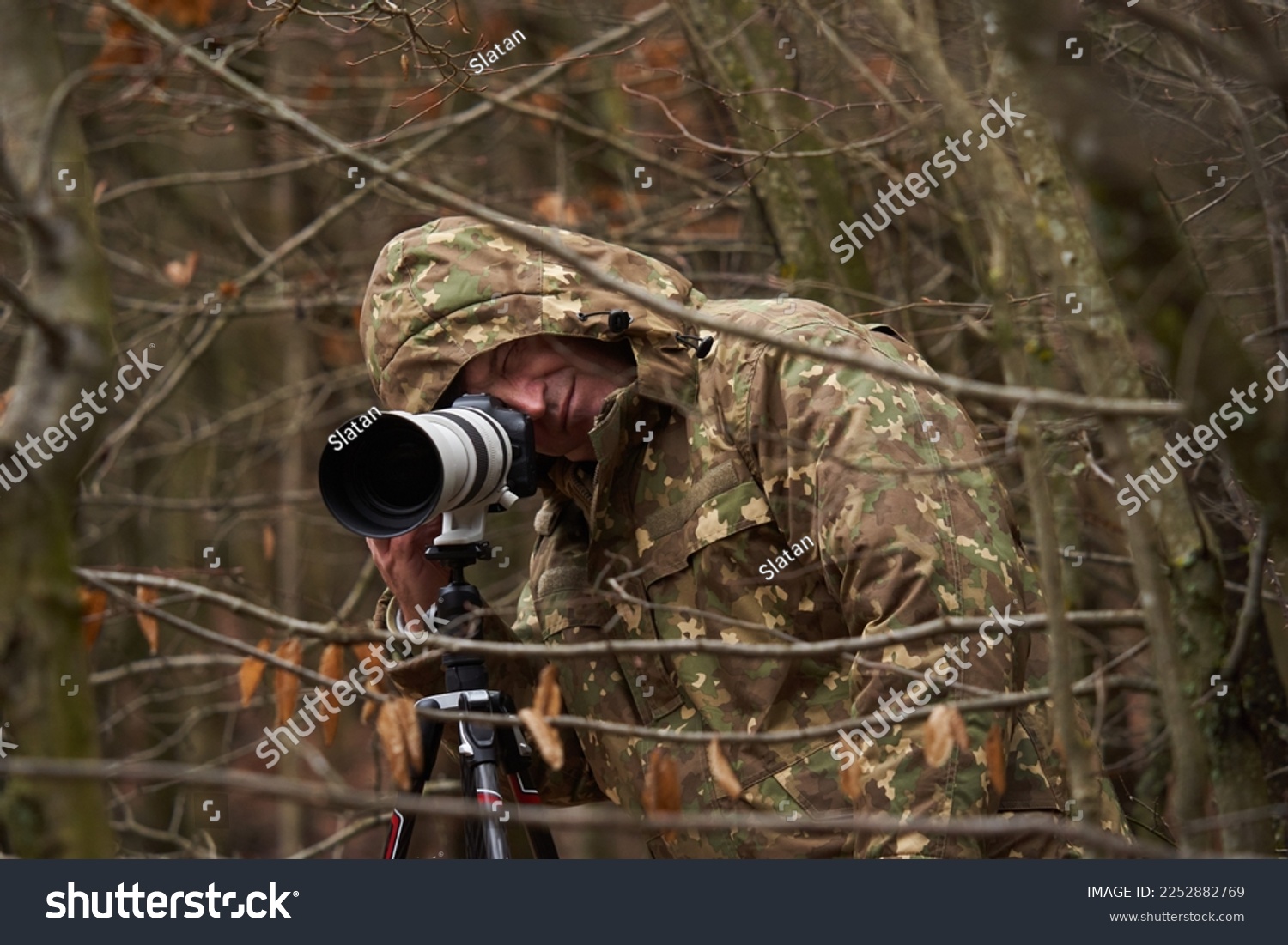 Professional wildlife photographer with camera in the wild #2252882769