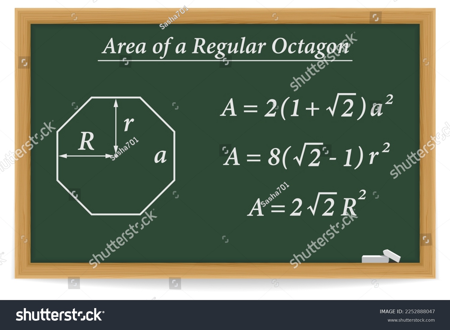 Area of a regular octagon. Chalkboard. School. - Royalty Free Stock ...