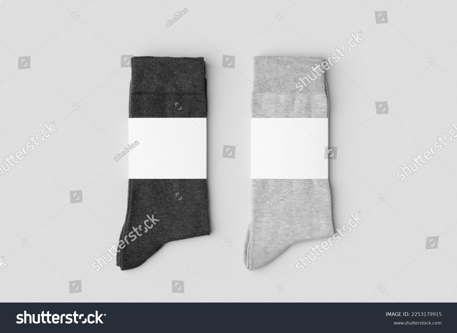 Light and dark grey socks mockup with blank label. #2253179915