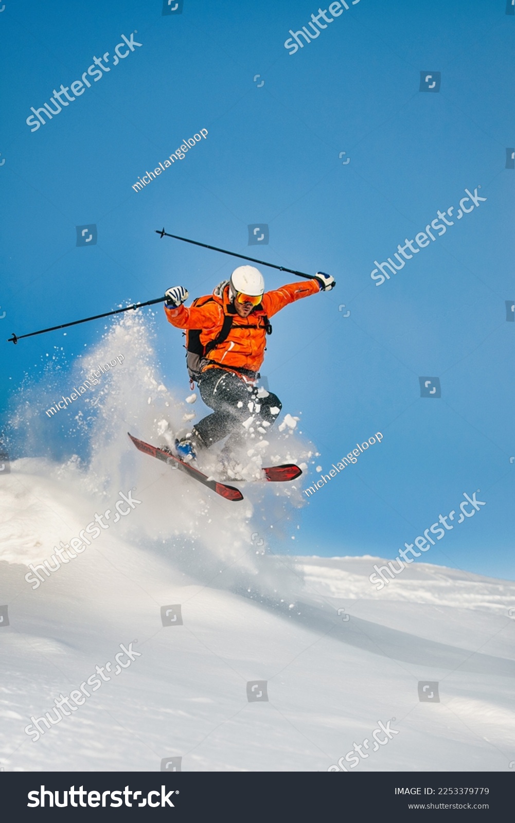 Free-rider skier jumps and has fun in powder snow #2253379779