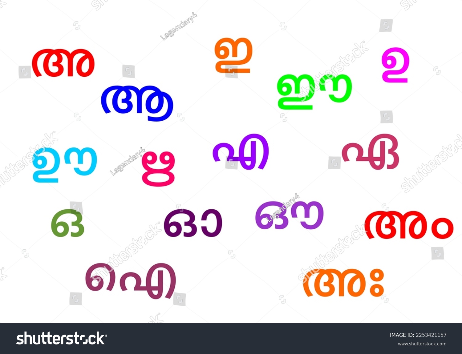 Malayalam Alphabets Colored. Indian State Kerala - Royalty Free Stock ...