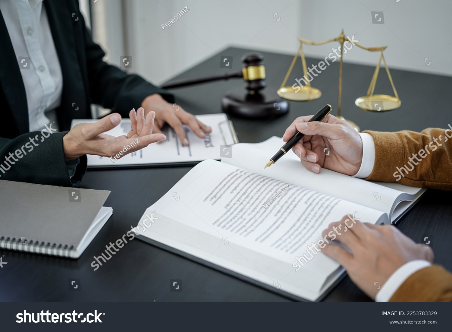 Male lawyer or notary working consulting and discussion to businesswoman client in the office, Law and Legal services concept. #2253783329