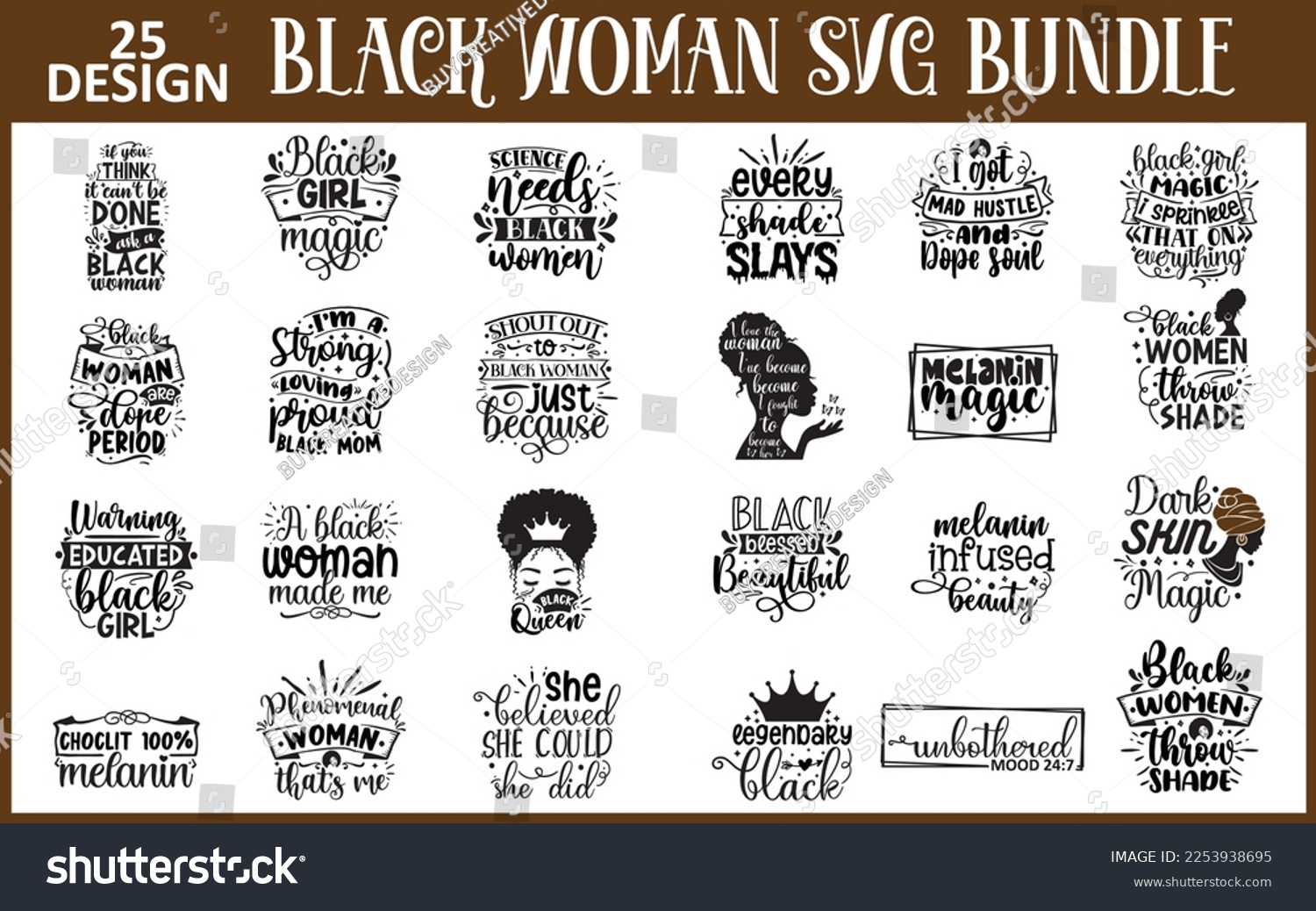 25 Black Woman Svg Bundle Royalty Free Stock Vector 2253938695
