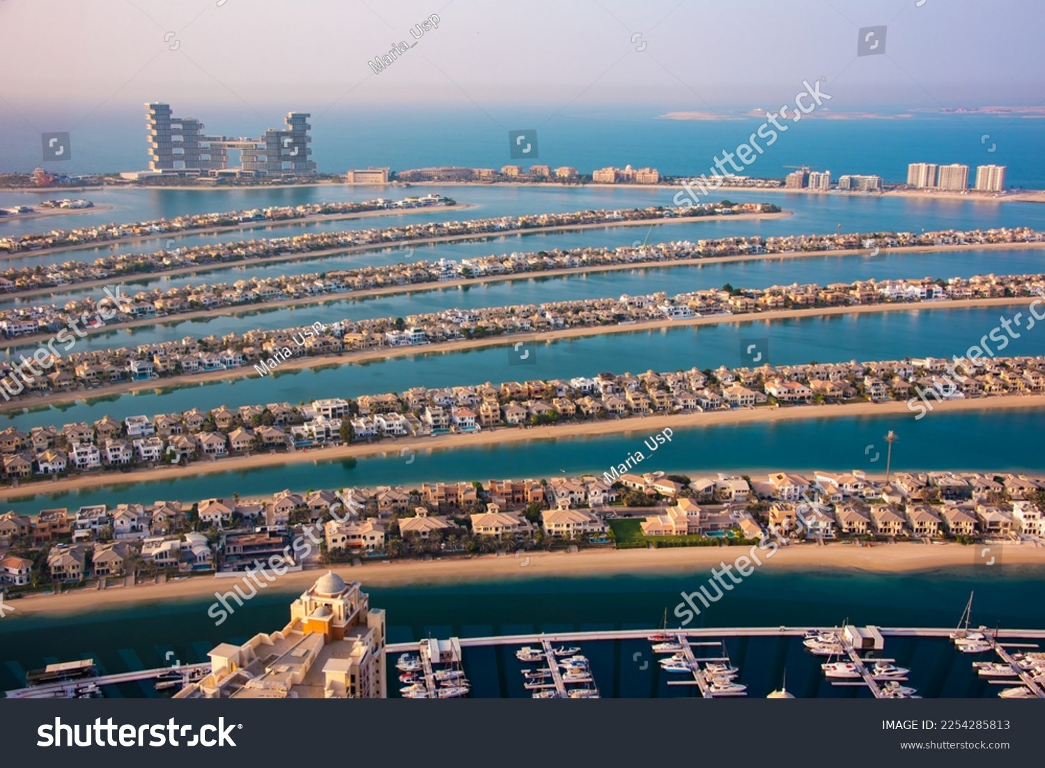 Palm Jumeirah island in Dubai, beaches and - Royalty Free Stock Photo ...