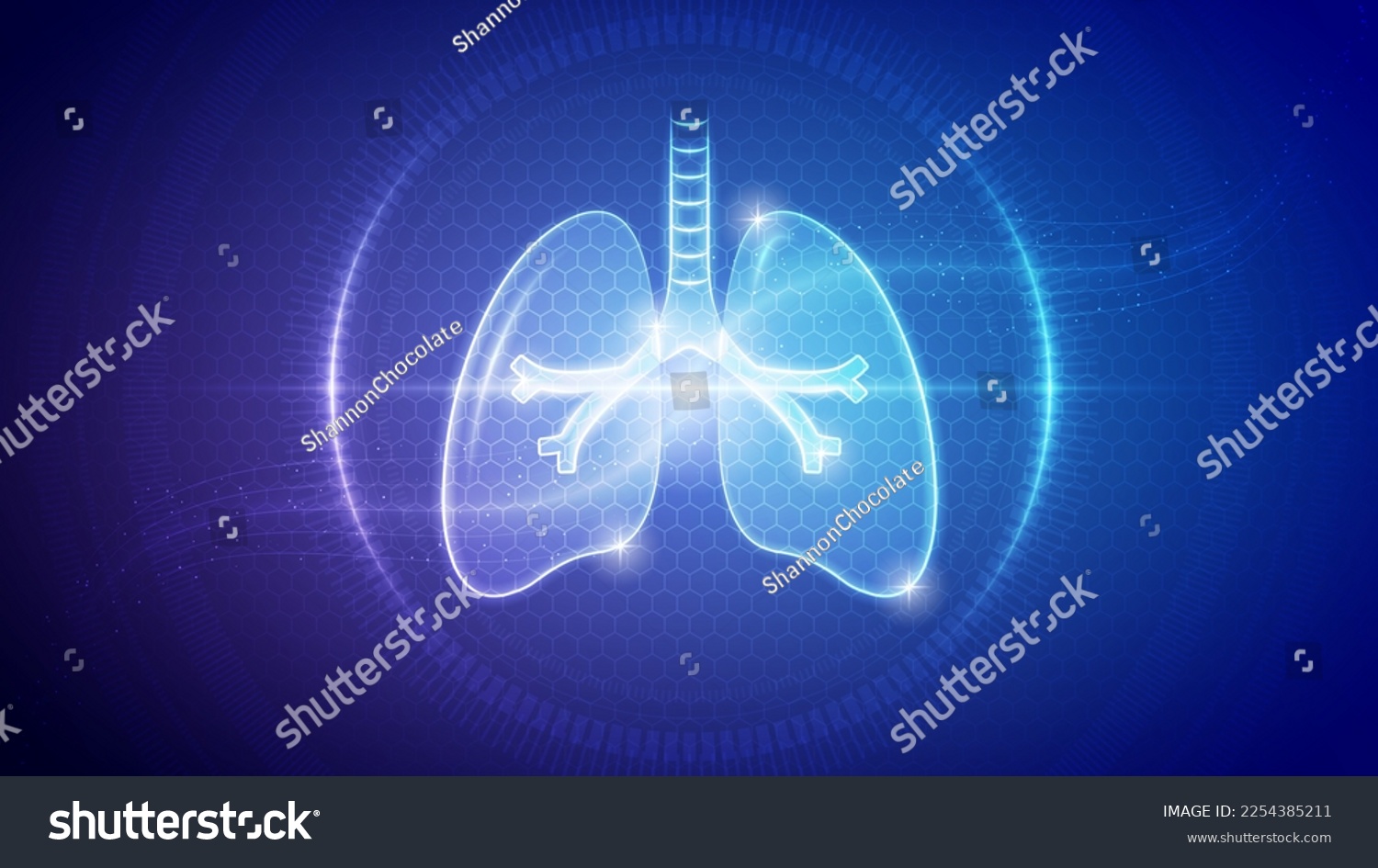 Futuristic Medical Hologram Neon Glow Translucent Human Pair of Lungs Respiratory System Backdrop Background Illustration #2254385211