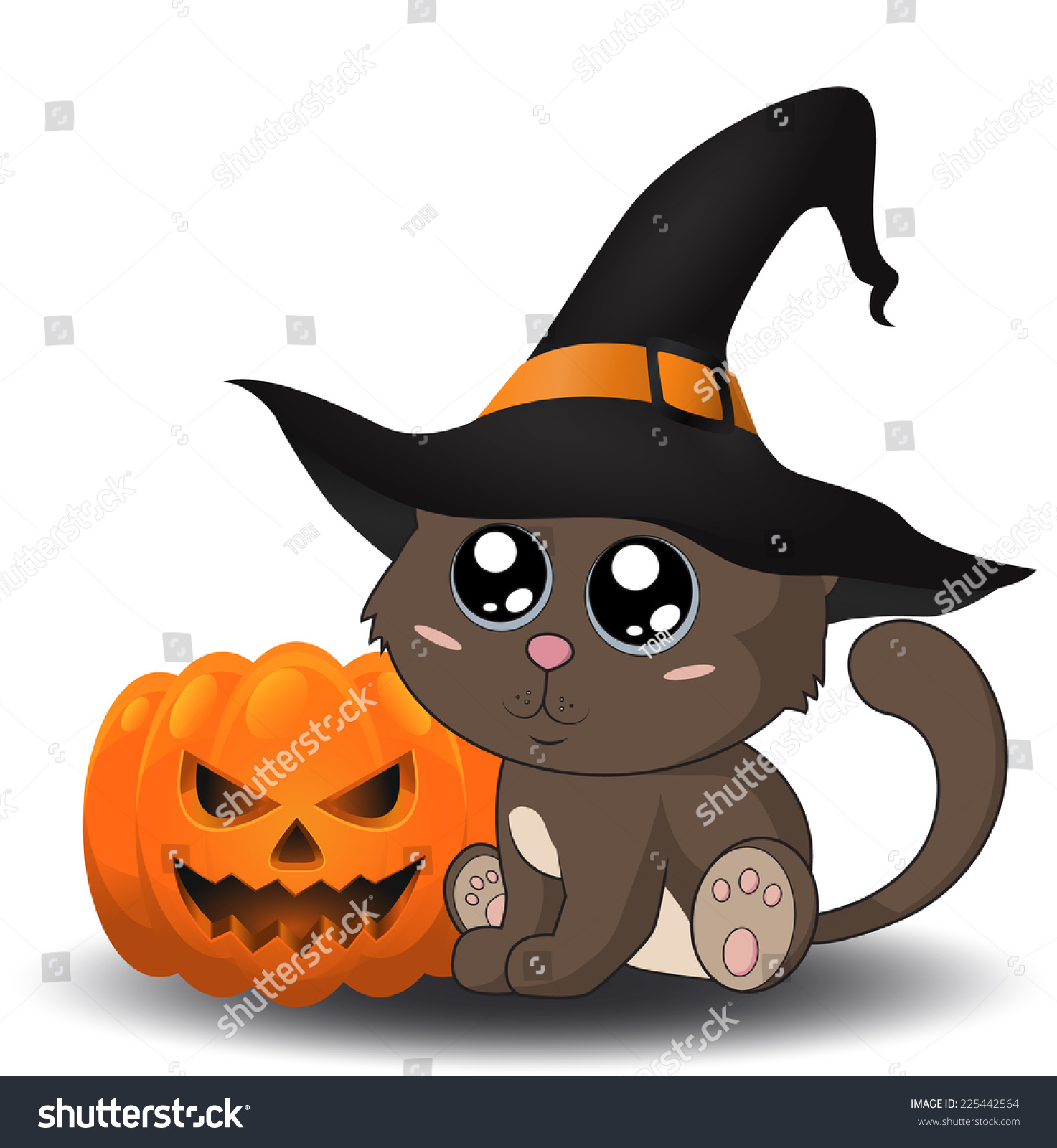 Halloween cat in a hat sitting near the pumpkin. - Royalty Free Stock ...