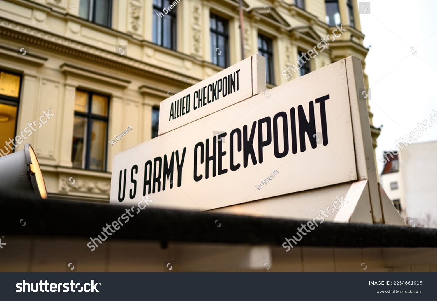 Signpost at Checkpoint Charlie. The crossing point between East and west Berlin, symbol of the Cold War. #2254661915