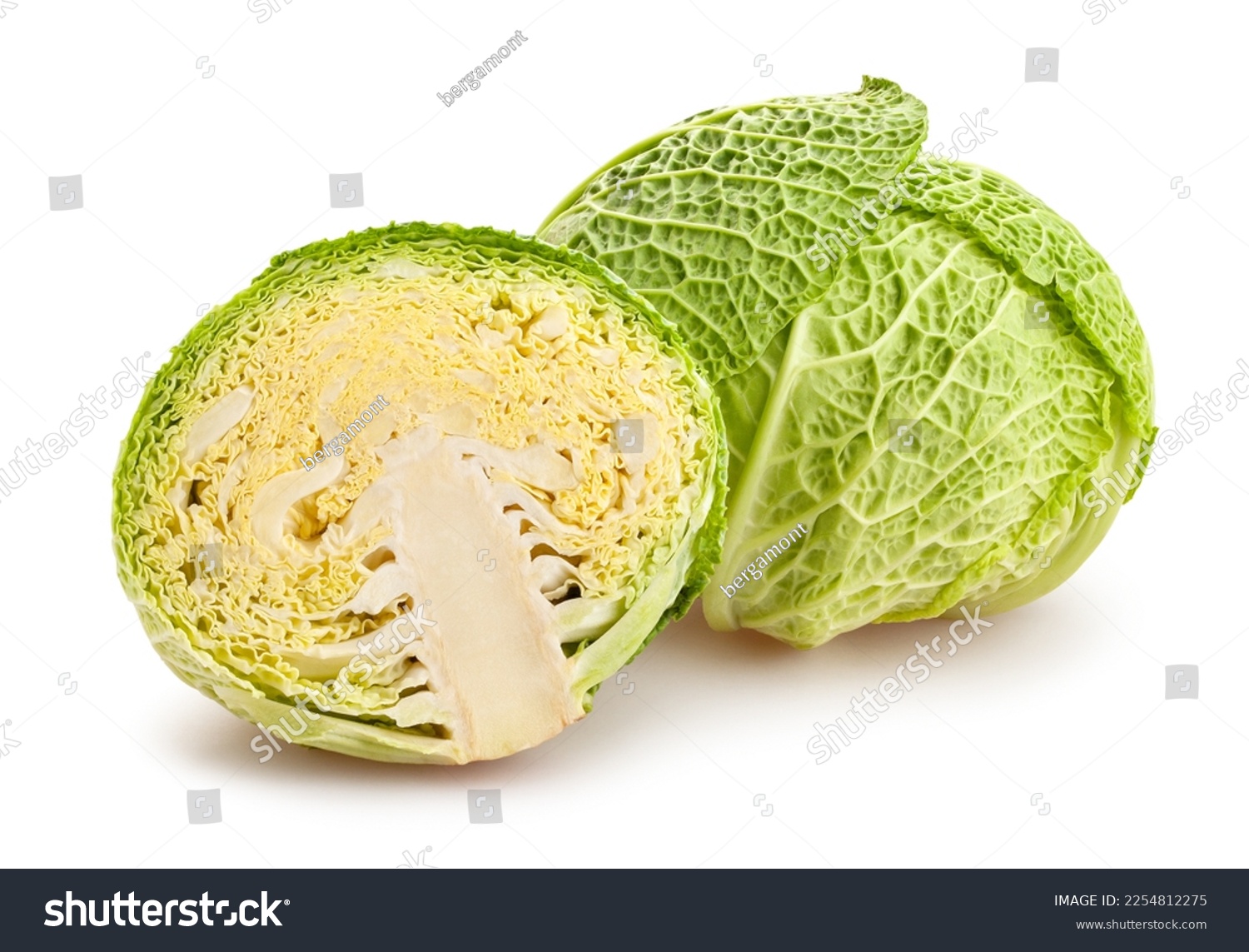 sliced savoy cabbage path isolated on white #2254812275