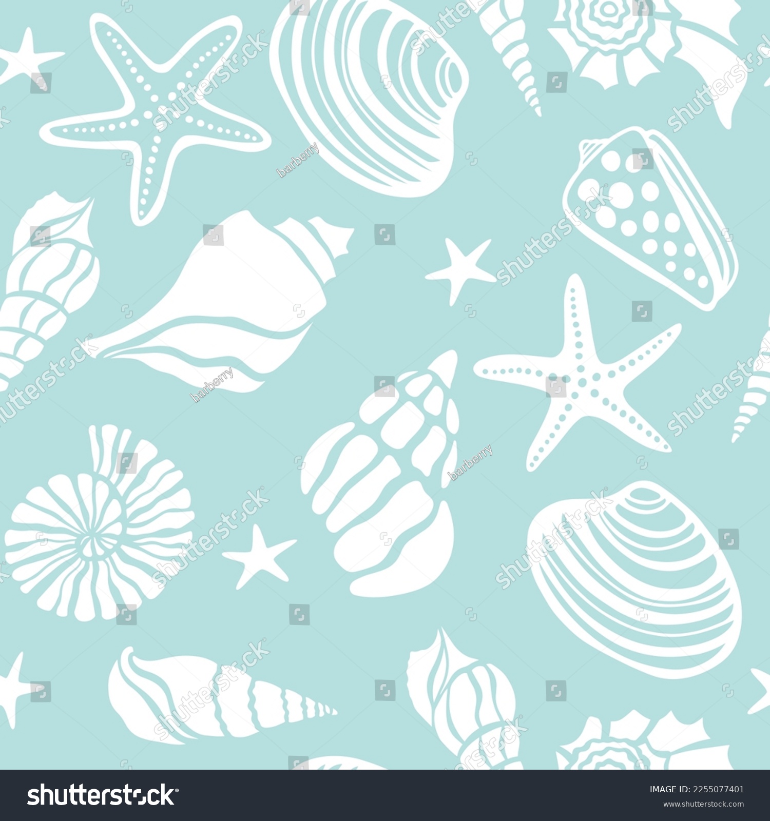 Seamless shells, starfish underwater life hand drawn vector seamless pattern background #2255077401