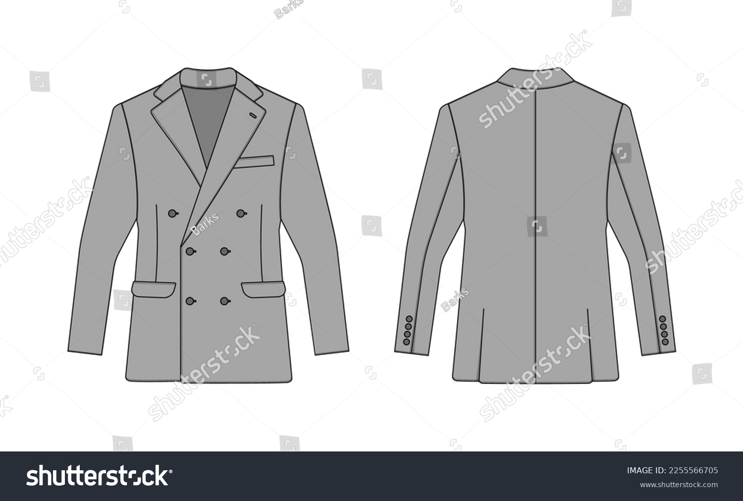 Double Breasted Suit Jacket Vector Template Royalty Free Stock Vector 2255566705 0155